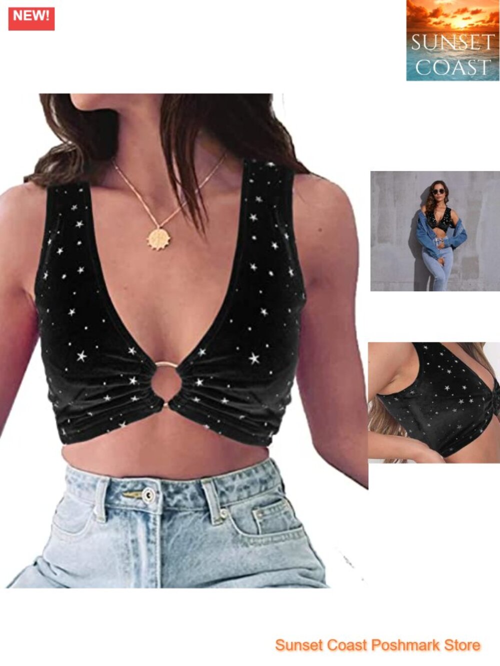 Sequin Crop Top V-Neck Tank Top Sleeveless Stretchable Festival Rave Outfit